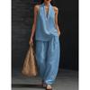 2026 Summer Women's Solid Color Halter Neck V-Neck Sleeveless Casual Suit