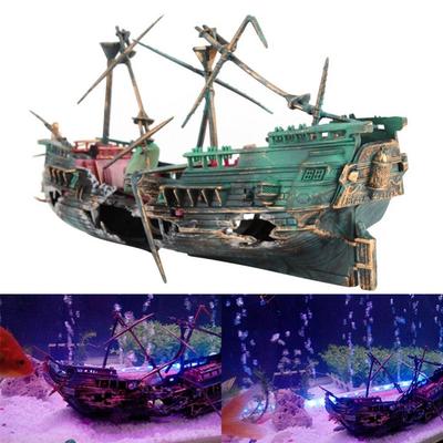 Aquarium Ornament Wreck Sunk Ship Boat Air Split Shipwreck Fish Tank Cave Decor
