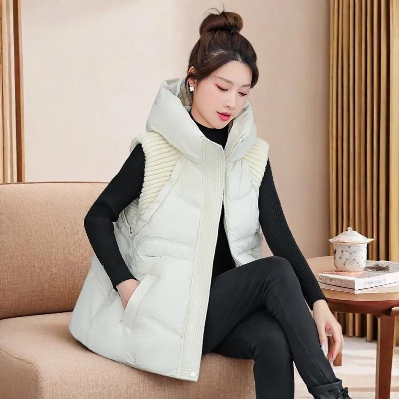 Autumn Winter Vest Women Jacket Puffer Parkas Windproof Lightweight Hooded Warm Waistcoat Female White Duck Down Down Coat Sleeveless