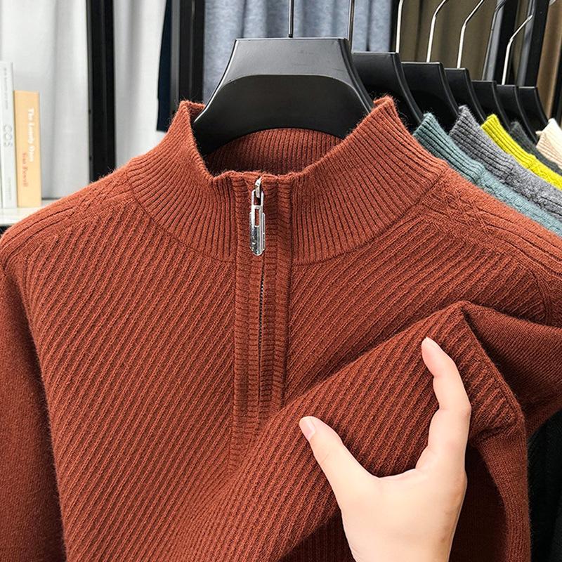 

Men s Thickened Zipper Knit Sweater - Half-High Neck Warm Winter Knitwear Large