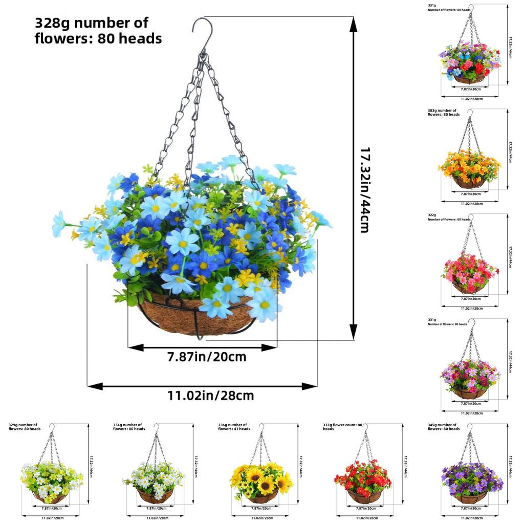 Artificial Flower Hanging Basket With Silk Flowers For Home Decor And Living Room Display