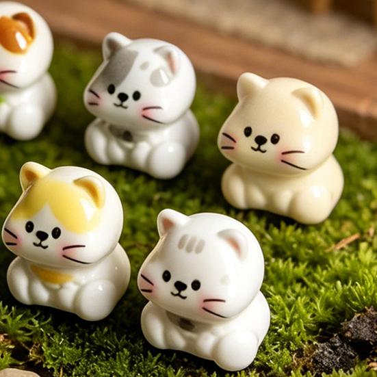 2 Pcs Mini Cat Figurines, Miniature Kittens Micro Landscape Decoration, Tiny Resin Animal Cake Toppers for DIY Terrarium Crafts, Fairy Moss Garden