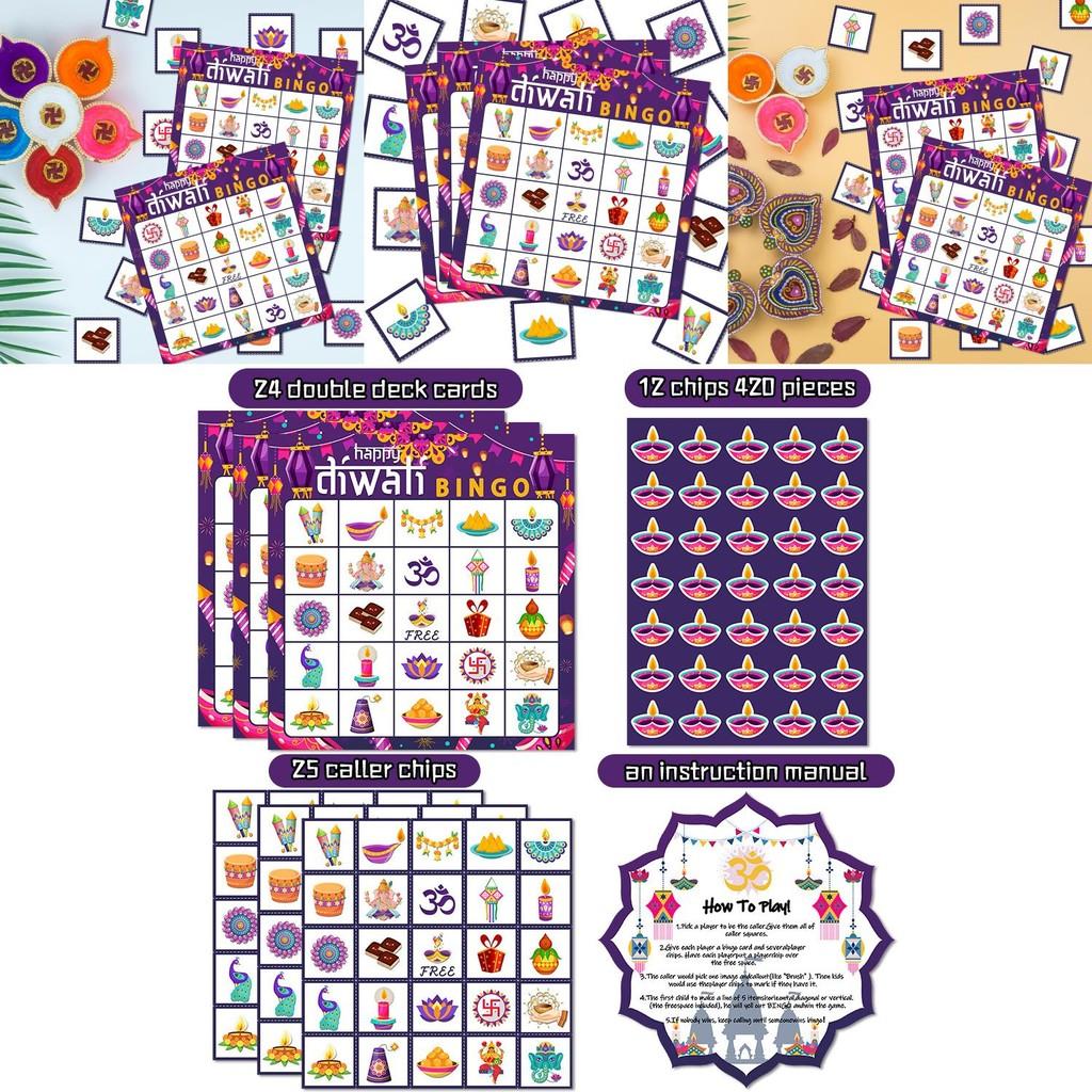 Diwali Party Bingo Game Set With Paper Cards For Kids And Adults Celebration