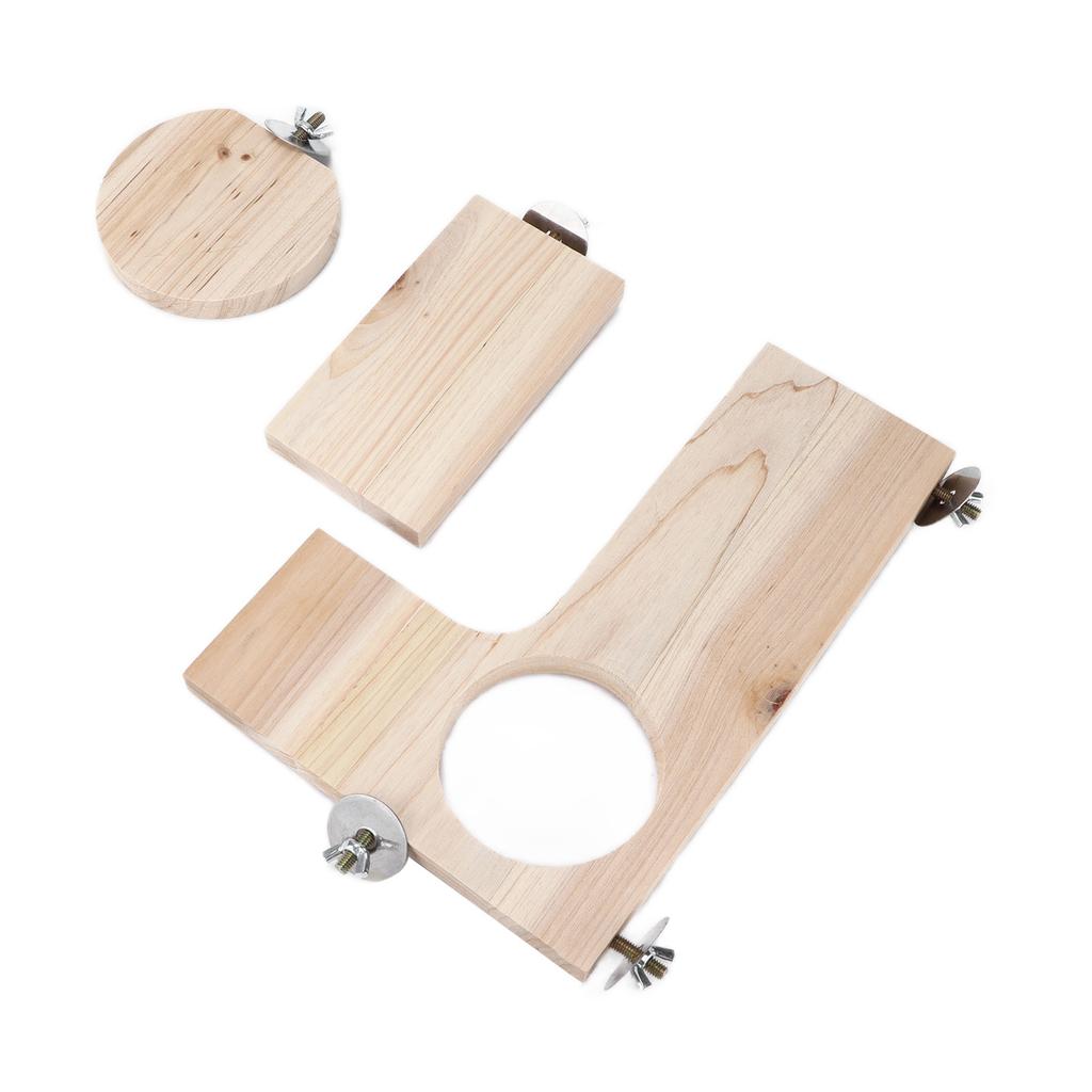 3 Pcs Chinchilla Wooden Platform Set L Shaped Round Hole Wooden Platform for Chinchilla Hamster
