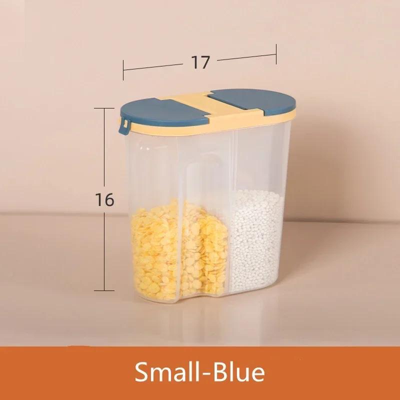 M/L Double Grid Cereals Jar Plastic Food Storage Container Kitchen Organizer Eco Friendly Cookie Box Dried Grains Tank with Lids