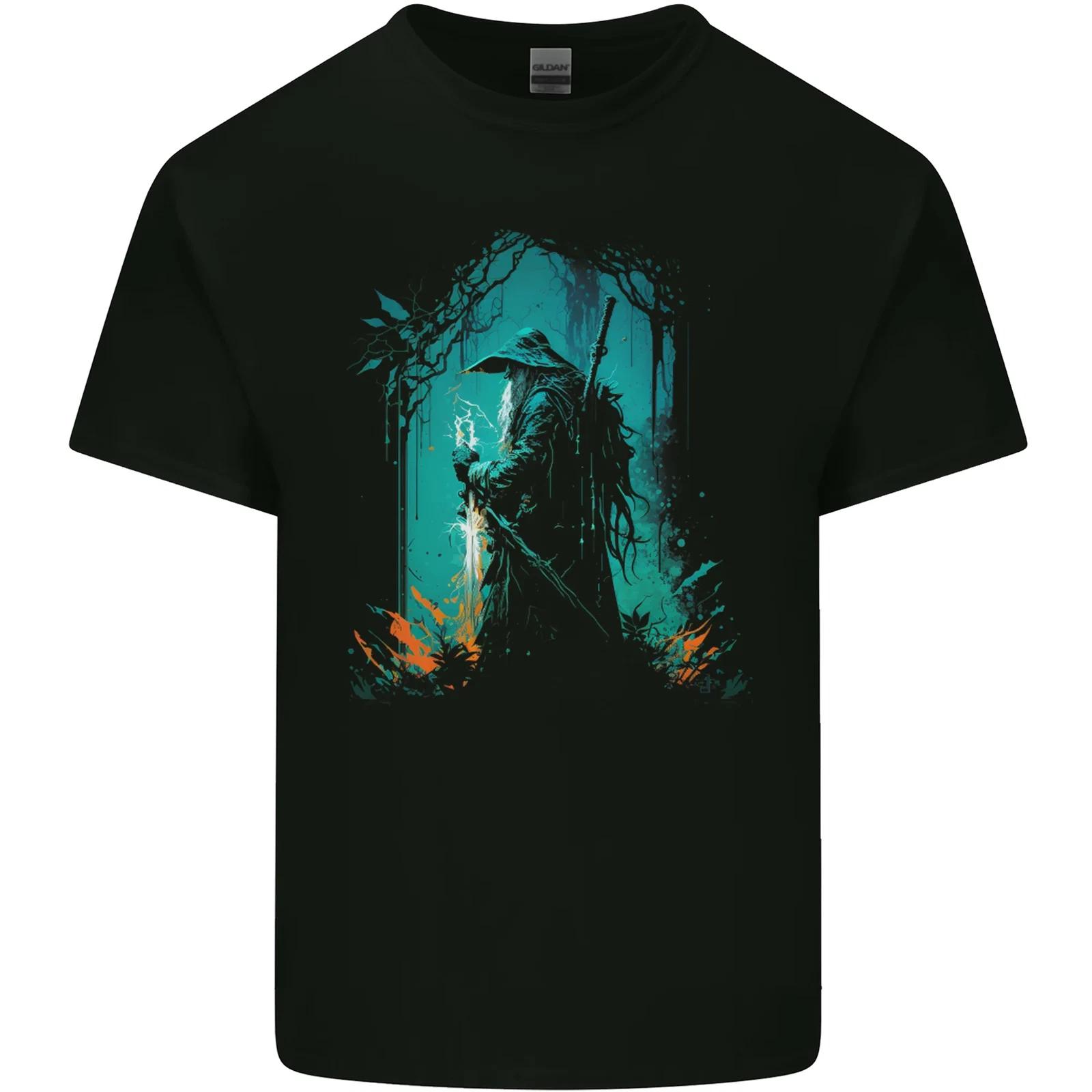 A Wizard in a Fantasy Forest Warlock Kids T-Shirt Childrens S