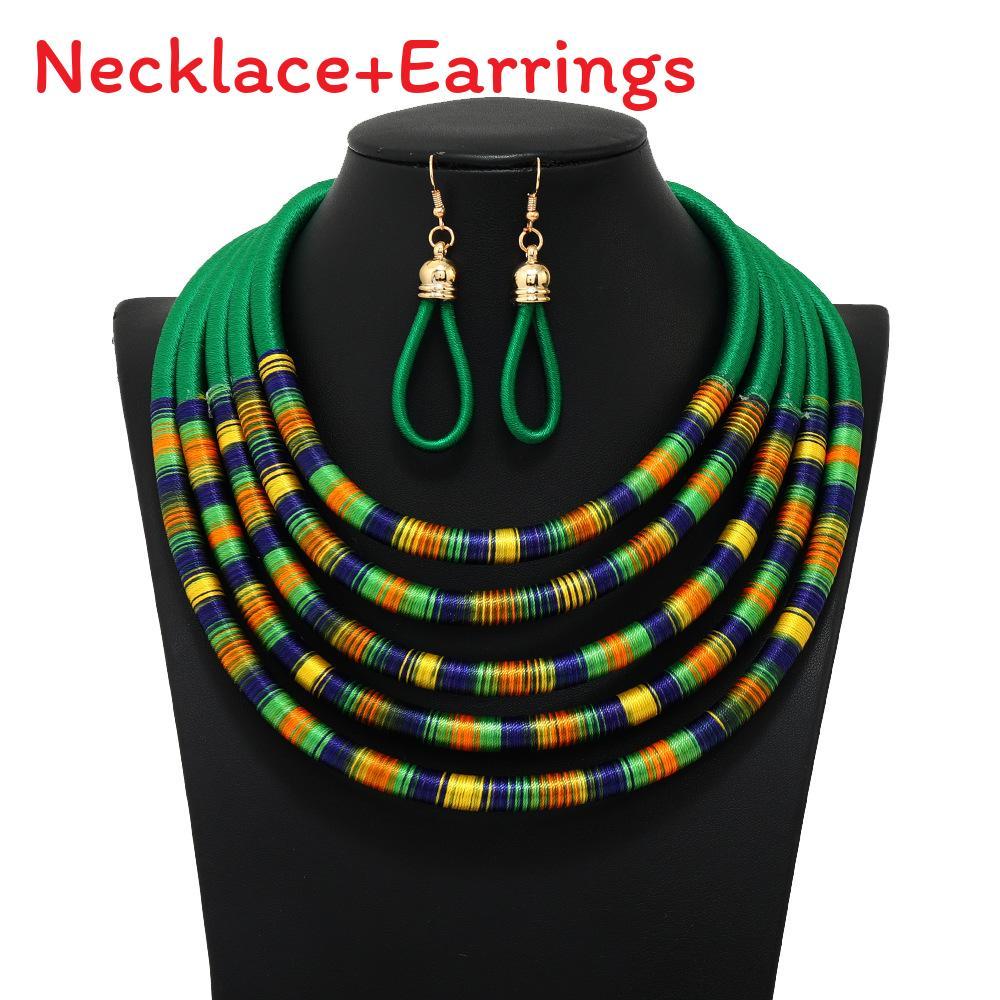 Spring Trend Ethnic Inspired Multilayer Collar Necklace Earrings For Women