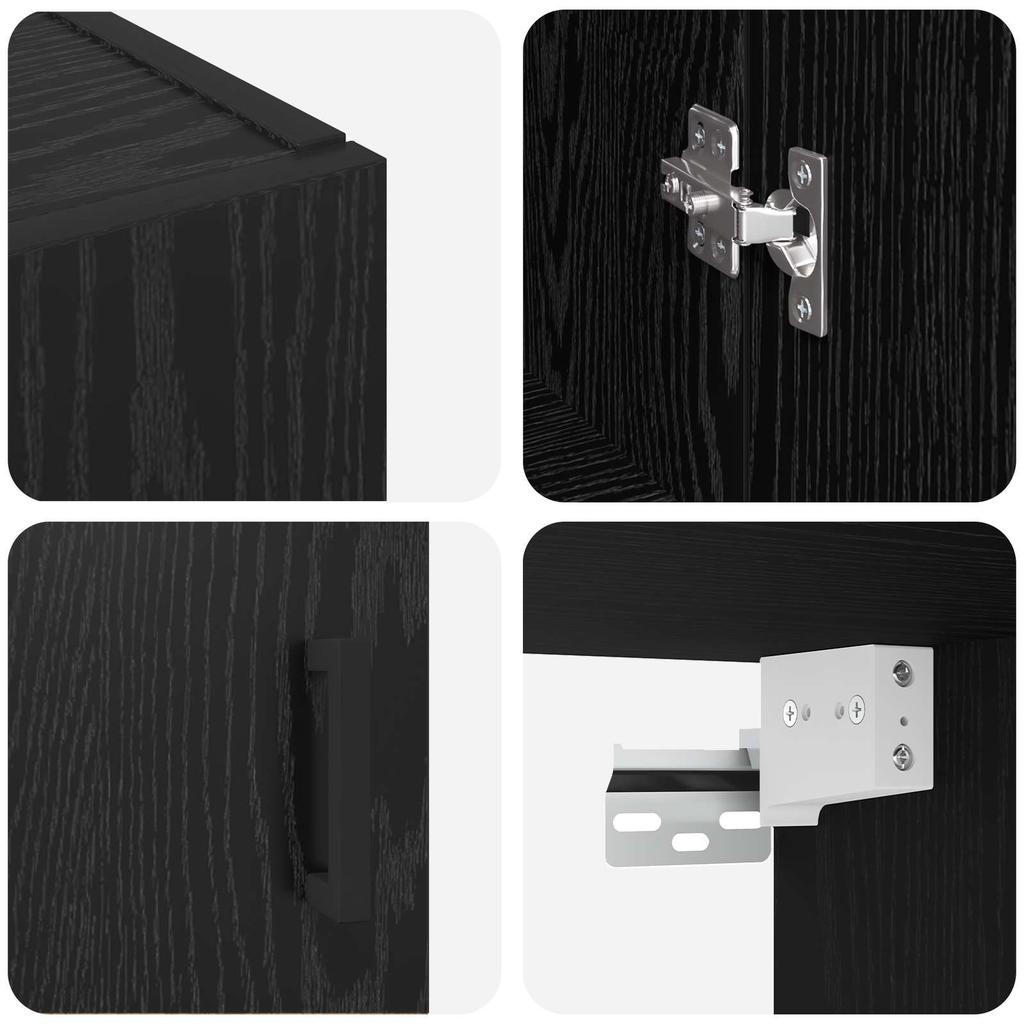 Wall Mounted Cabinet Black Oak Effect 69.5 x 34 x 90 cm