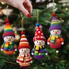 Wooden Snowman Ornaments Colorful Snowman Figurines with Pom-Pom Hats Christmas Tree Festive Holiday Decoration