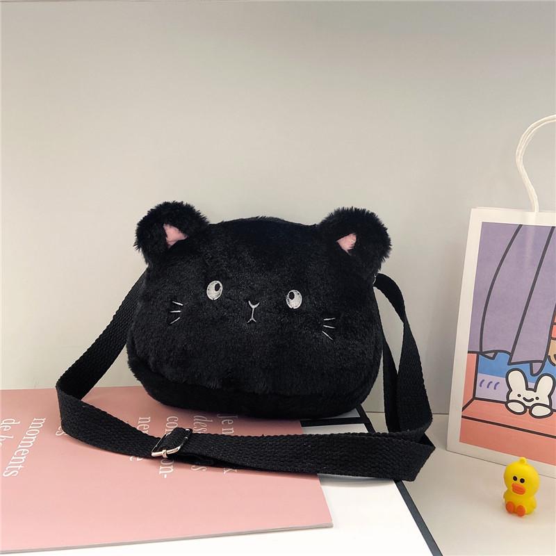 

Autumn/Winter 2024 Cute Kitten Plush Crossbody Bag for Kids - Little Girl s Furry Coin Purse & Accessory чорний