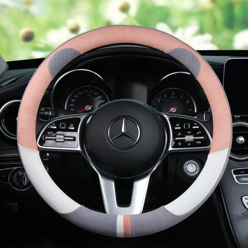 Car Steering Wheel Cover for Women, All-Season Wear-Resistant Leather, Korean Cartoon Car Steering Wheel Cover for Women, Model 268 Pretty Pink 38cm