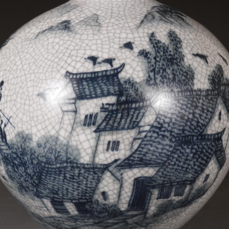 Chinese Qing Dynasty Blue And White Old Antique Porcelain Jiangnan Water Town Pattern Ceramic Vase Home Cabinet Furnishing Craft