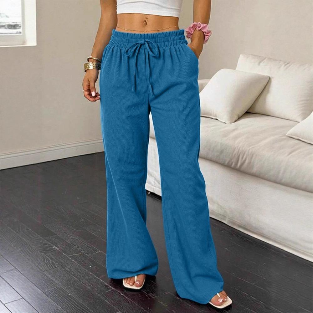 Women's High Waist Drawstring Wide Leg Pants Casual Loose Trousers for Spring Daily Wear
