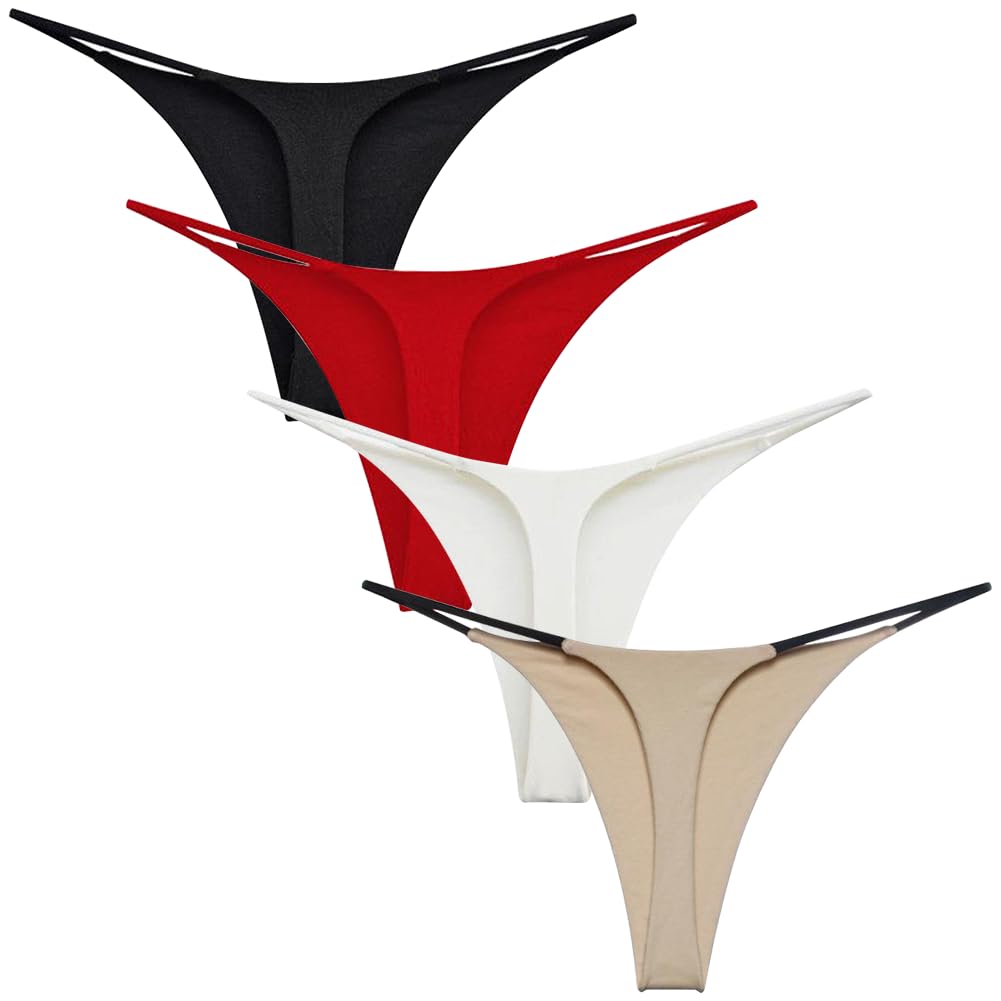 VATEIS Hot Spring Bikini Sexy Women's T-Back Panties, Swimwear, Underwear, Panties, Low-Rise Panties, Seamless, Non-Slip, 4-Pack (Size L)