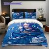 Ropa de cama del Reino de Hollow Knight (1 * funda nórdica + 2 * fundas de almohada, sin núcleo) Juego de cama plano 2D Funda nórdica y funda de almohada Suave y cómodo