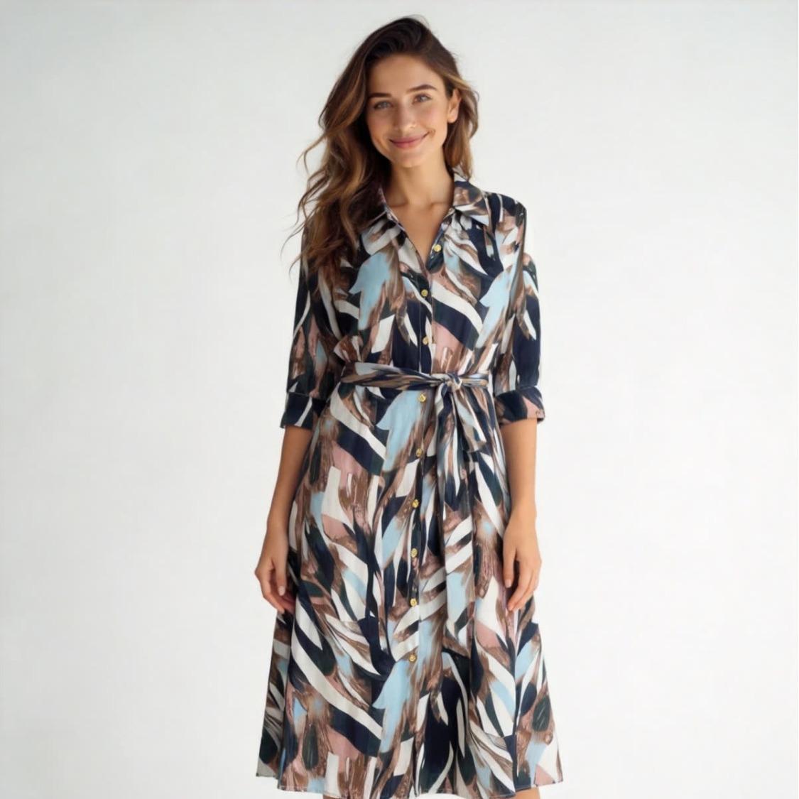 2026 Stylish European & American Women s Three-Quarter Sleeve Casual Chic Dress M