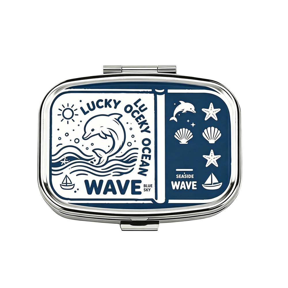 Metal Sardine Print Pill Box Mini Pocket Pill Case Portable Sardine Jewelry Box  Travel