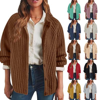 Women's Solid Color Casual Cardigan Long-sleeved Knitted Sweater Jacket