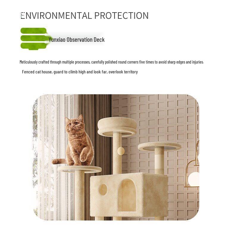 Compact Multi-Cat Tree: Climbing Frame, Bed, Scratching Post, and Jumping Platform for Small Spaces.