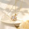 European & American Titanium Steel Cat's Eye Zircon Flower Necklace for Women - Rotating Pendant, Elegant Collarbone Chain