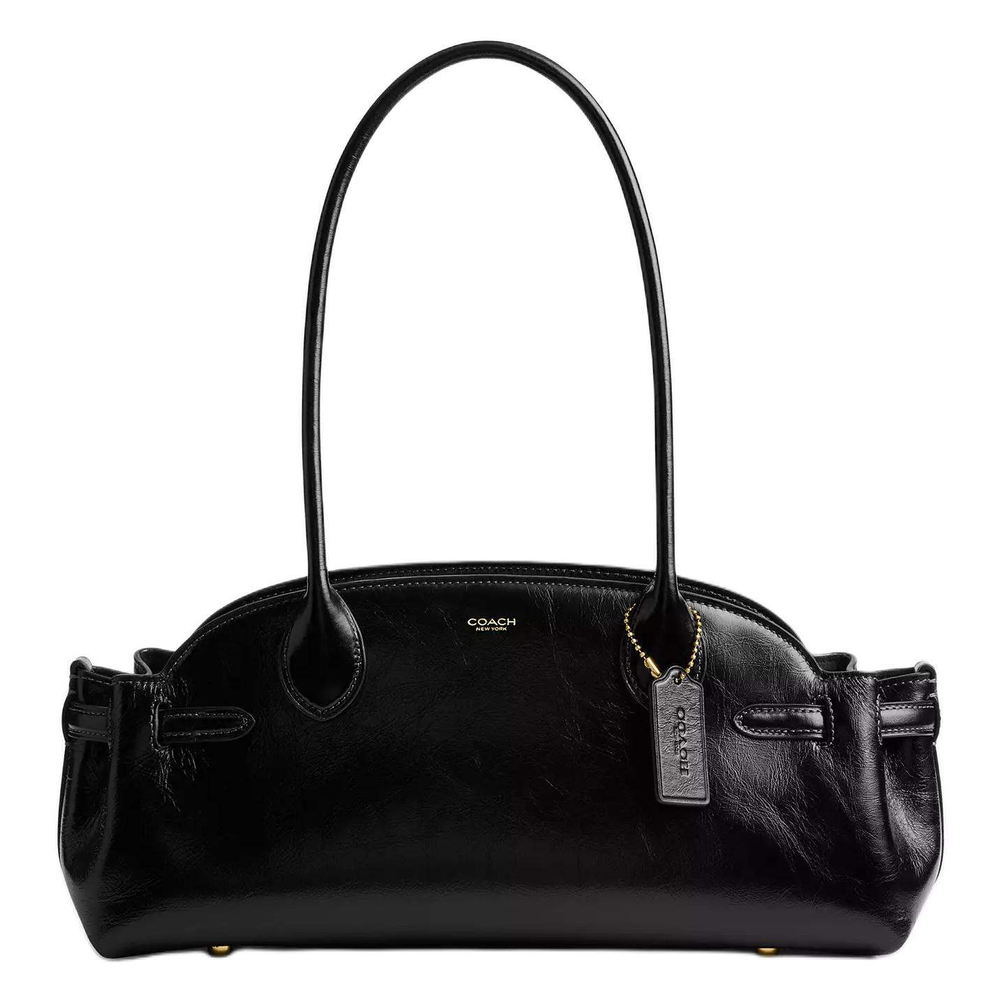 

Coach Empire Carryall 34 Metal Logo Zipper Closure Glossy Leather Shoulder Bag Large Women shoulder bag Black CAM03-B4BK Basic Set (Bag+Dust Bag)