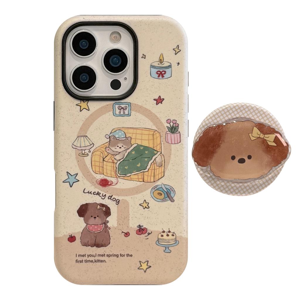Cute Cute Puppy Magnetic Stent IPhone Case IPhone 16 Suitable for 13 Philin 15 Promax Hard 14 Korean