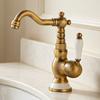 Antique Brass Deck Mounted Basin Faucet - Single Handle Single Hole Bathroom Sink Mixer, Hot & Cold Tap