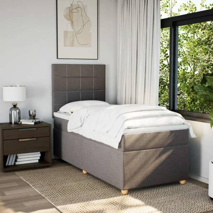Maison Exclusive - Sommier à lattes de lit avec matelas Taupe 90x190 cm Tissu