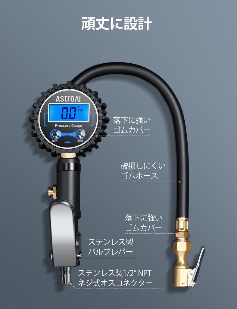 AstroAI Air Gauge, Tire Gauge, 1720 KPA Air Pressure Gauge, Air Pressure Gauge, Self-Luminescent