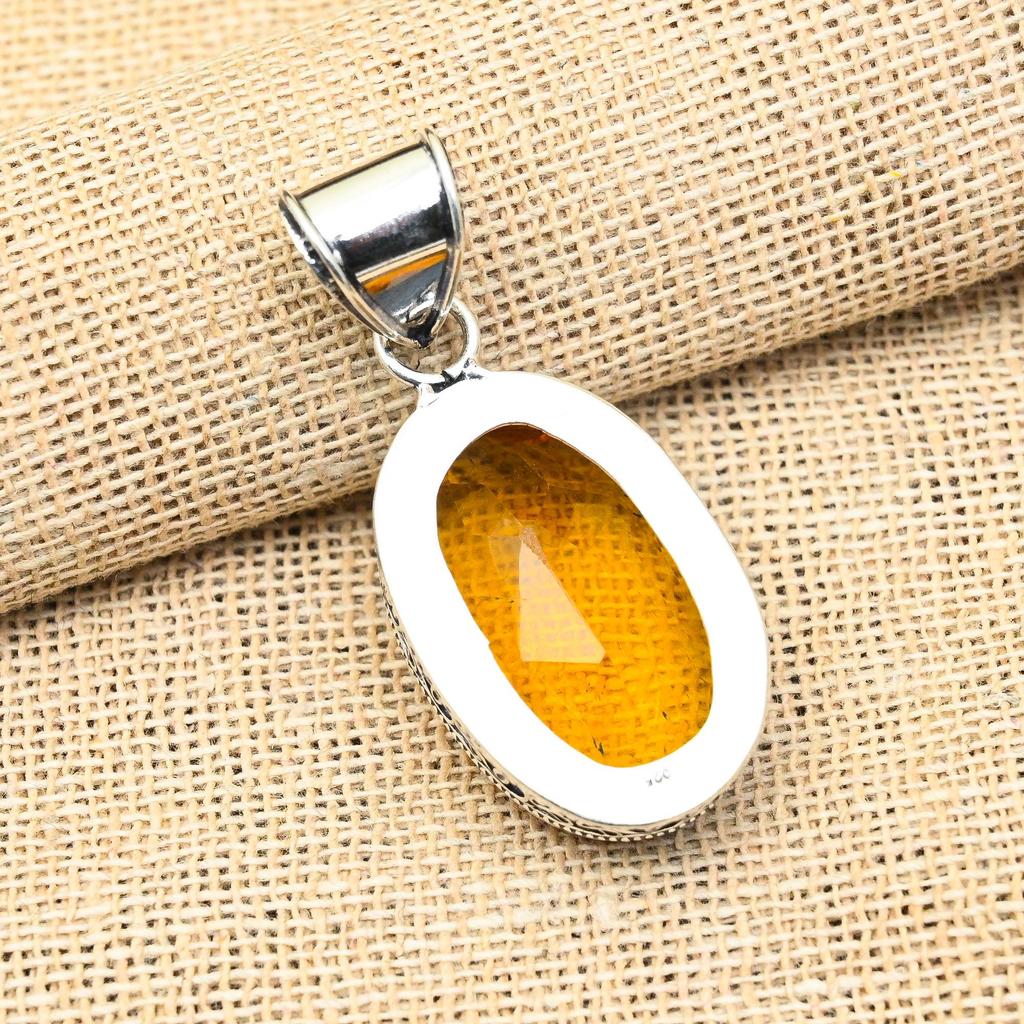 Gema Topacio Miel Hecho a Mano Plata de Ley 925 Joyería Colgante Para Mujer