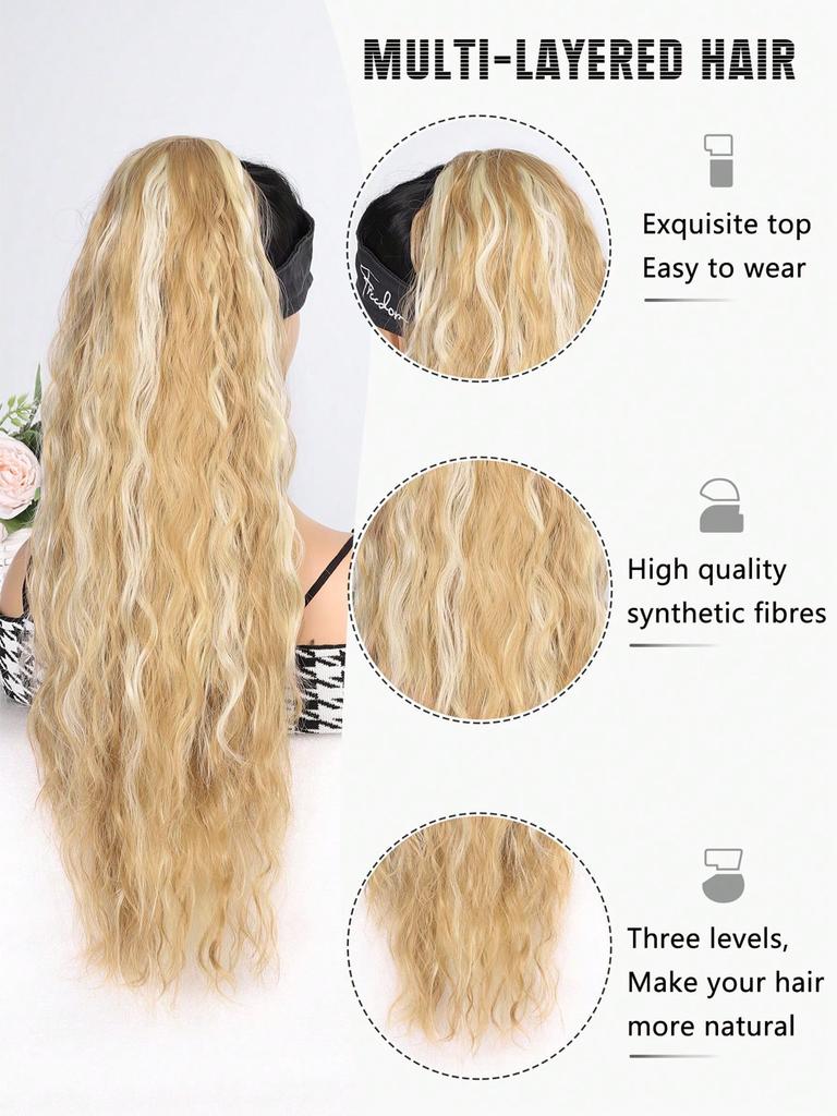Synthetic Hairpiece Long Curly Wavy Ponytail Extension 20Inch Drawstring Ponytail Hair Extensions For Women For Women Daily Uses