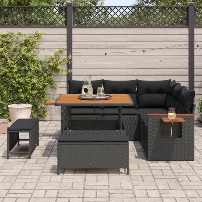 Canapé de jardin 8 pièces vidaXL avec coussins Noir Polyrotin Acacia, Set de salle à manger de jardin 3 pièces vidaXL363164