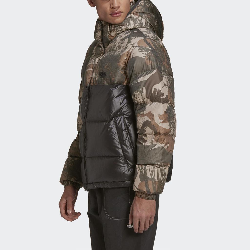 Adidas Originals Trefoil Down Regen Camo Warm Hooded Sport Puffer Jacket Men Outerwear Black GH1486