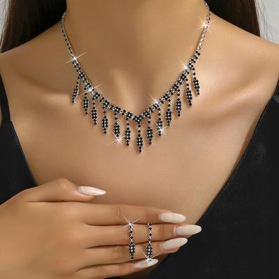 Bridal Black Luxury Evening Dress Necklace Earrings Set Wedding Ladies Personality Set Chain