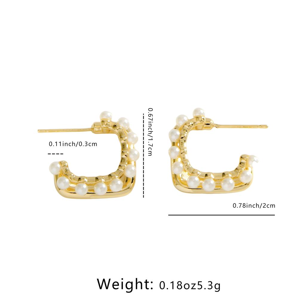 Golden Pearl Square Hoop Earrings for Women Elegant Stainless Steel Jewelry Gift