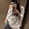Korean Casual Off-the-Shoulder Women's Summer T-Shirt - Slanted Loose Fit, Short Sleeve Top.