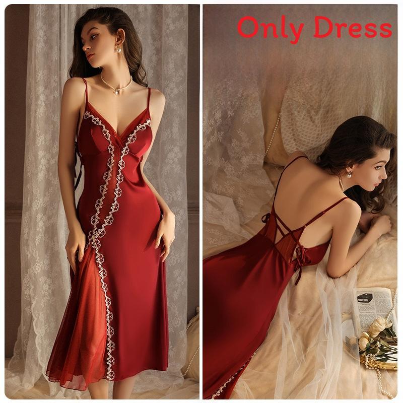 Long Silk Sleepwear Set With V Neck Sleeveless Design For Women Relaxation