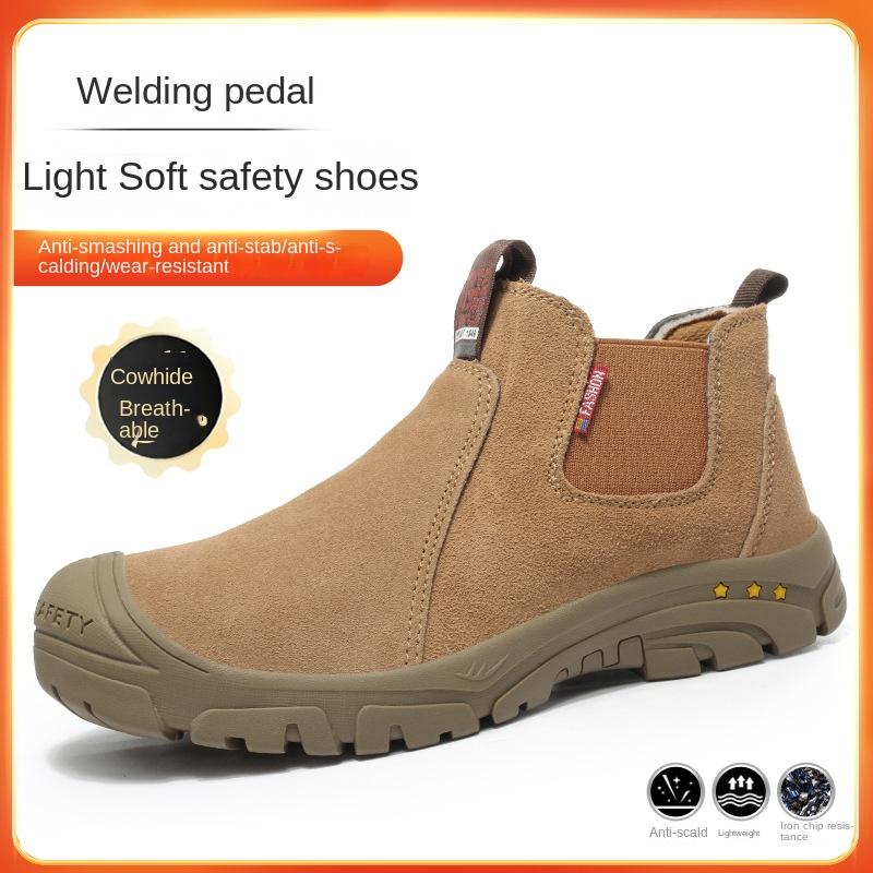 Labor Insurance Shoes Anti-smashing and Anti-piercing Cowhide Electric Welding Shoes Steel Head Non-slip Work Shoes Four Seasons
