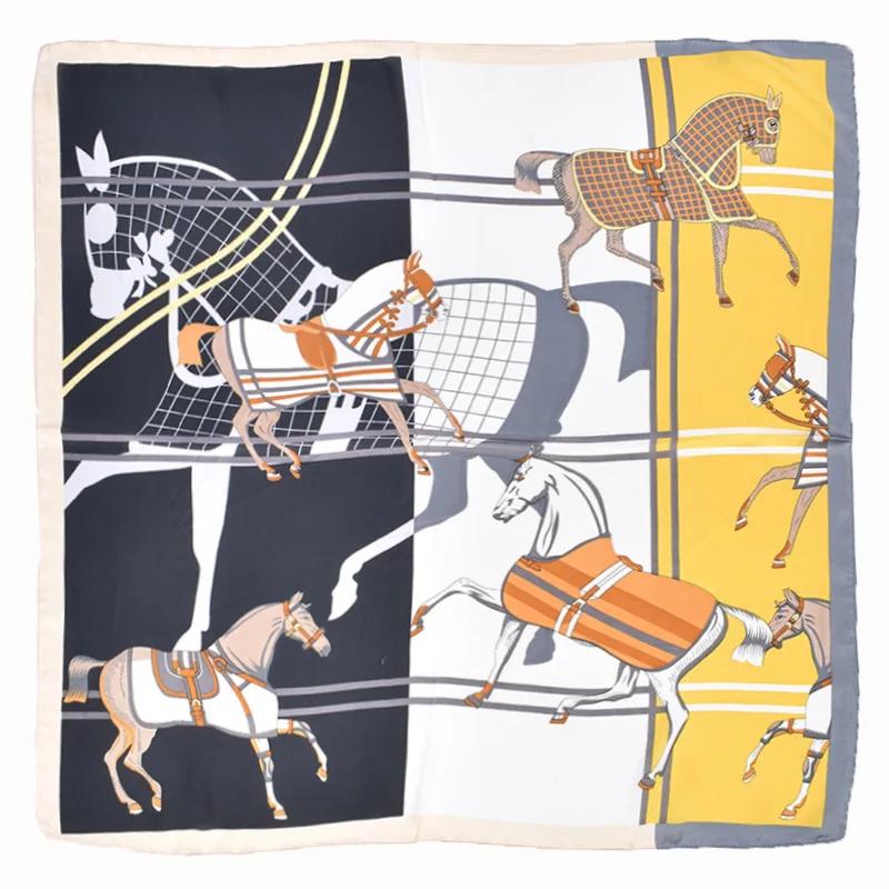 Horse Print Square Silk Scarf Women Hijab Headband Poncho Female Shawl Headkerchief Elegant Foulard  New Bandana