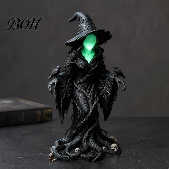 Luminous Faceless Witch Figurine Statue, Glow-in-The-Dark Ornament, Resin Decorative for Halloween Table Centerpiece Indoor Outdoor Decor Spider
