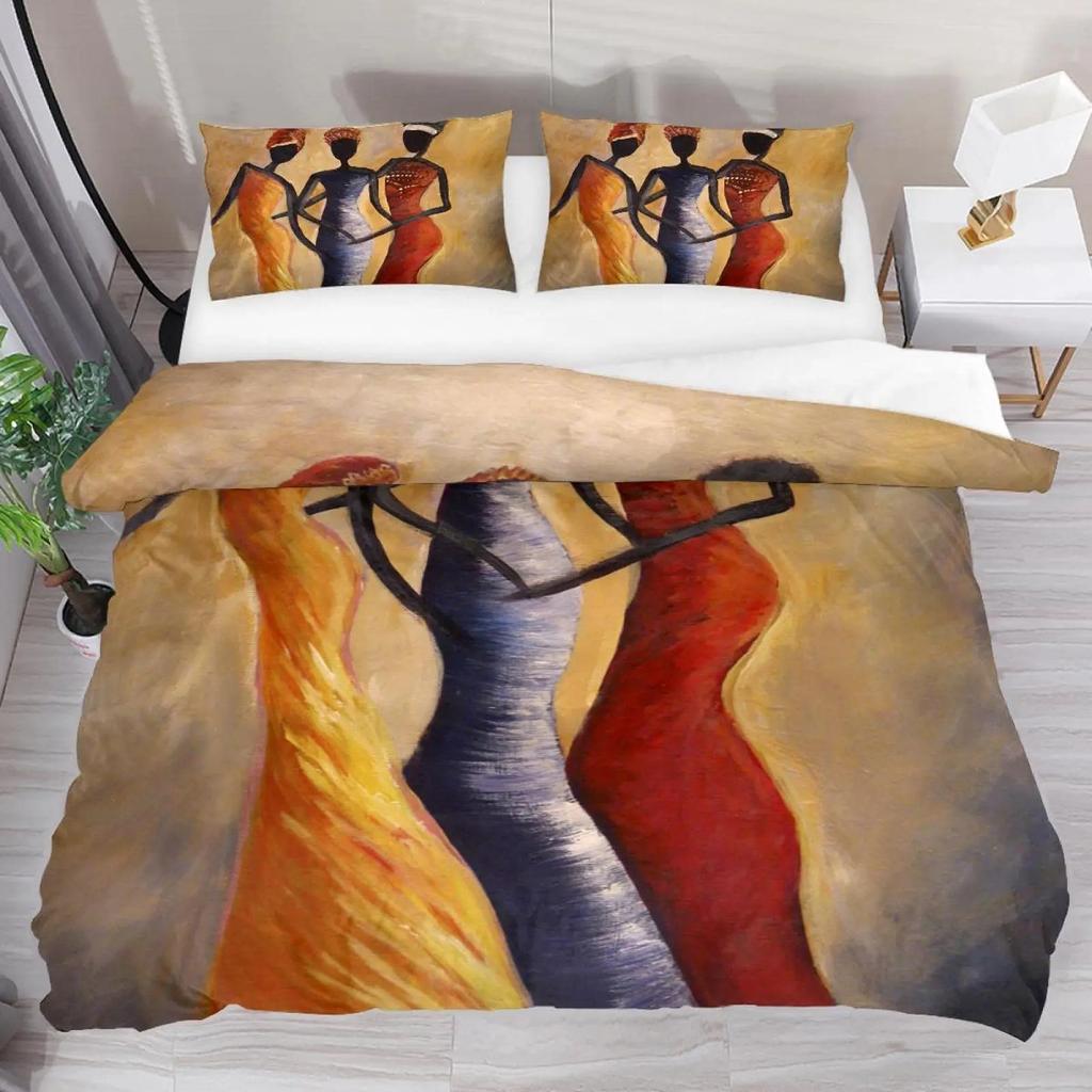 African Woman Bedding Set Vintage Africa Country Duvet Cover Set Single/Twin/Queen/King Size Boho Style Exotic Nation