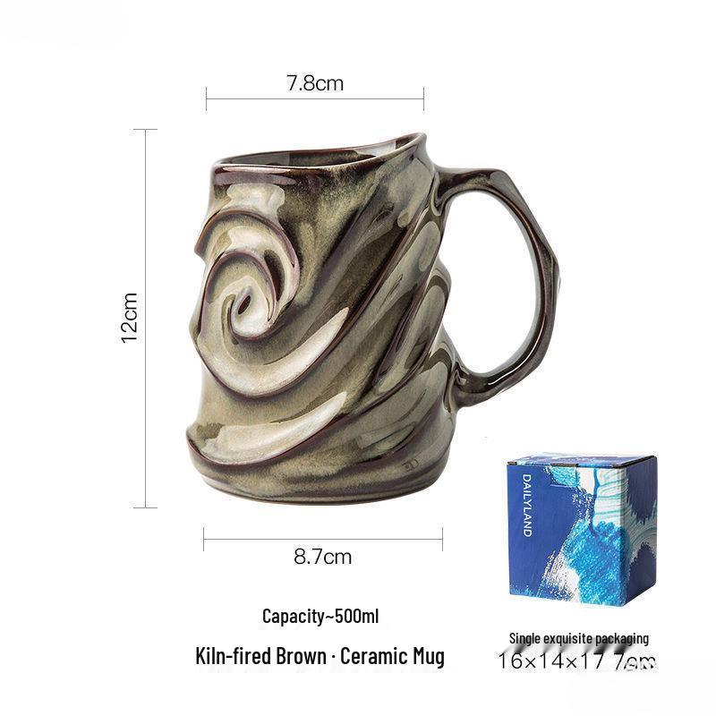 High Aesthetic Retro Ceramic Mug – Embossed, Trendy & Personalized, Large Capacity