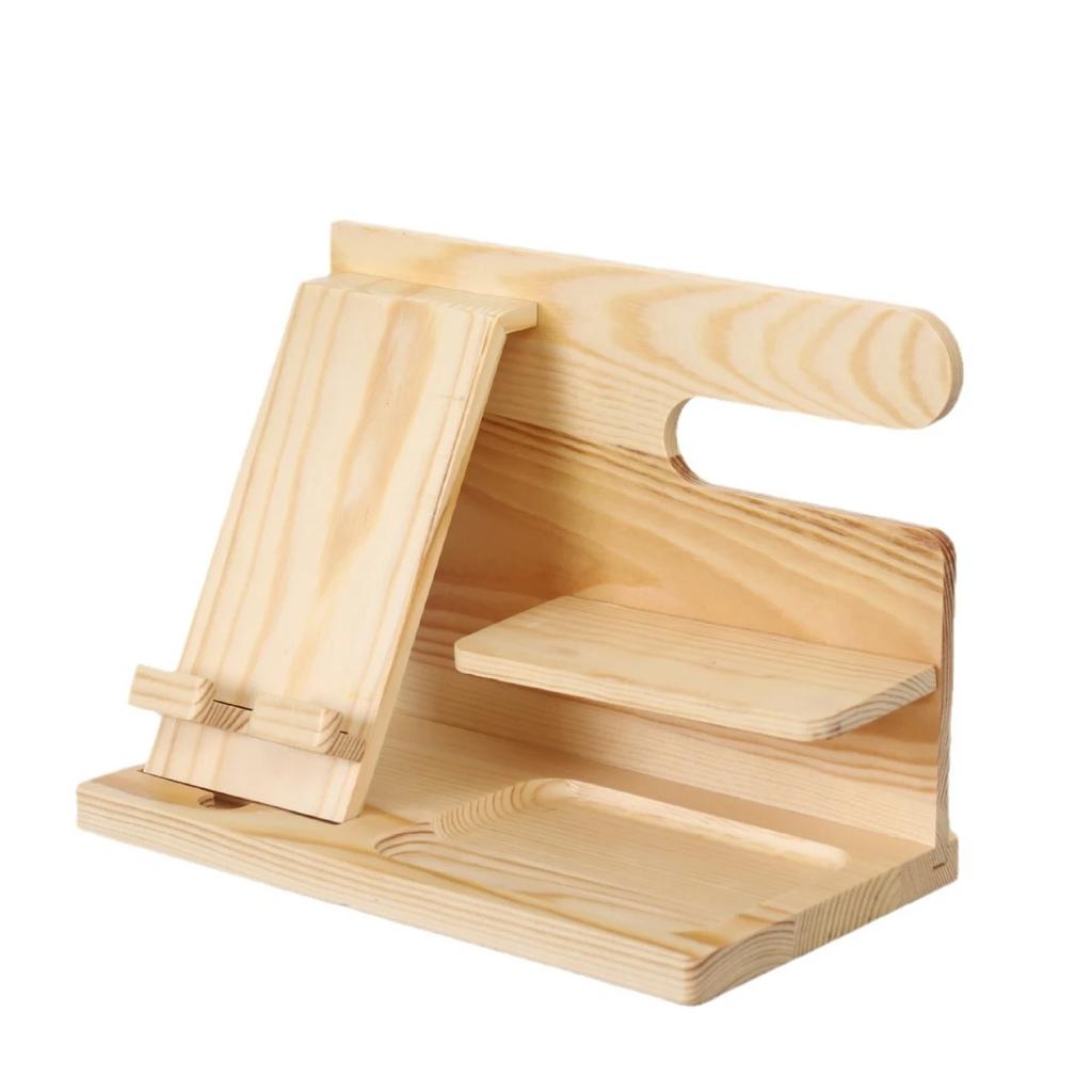 Handyhalter aus Holz Desktop-Aufbewahrungsregal Multifunktionsregal Ablage für Kleinkram Ladestation Organizer Aufbewahrung für Geschenk