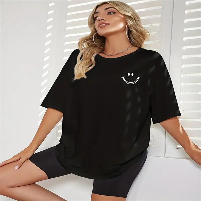 Top cu imprimeu de vară cu gât rotund, la modă, casual, drăguț, cu mâneci scurte, tricouri din bumbac pur pentru femei