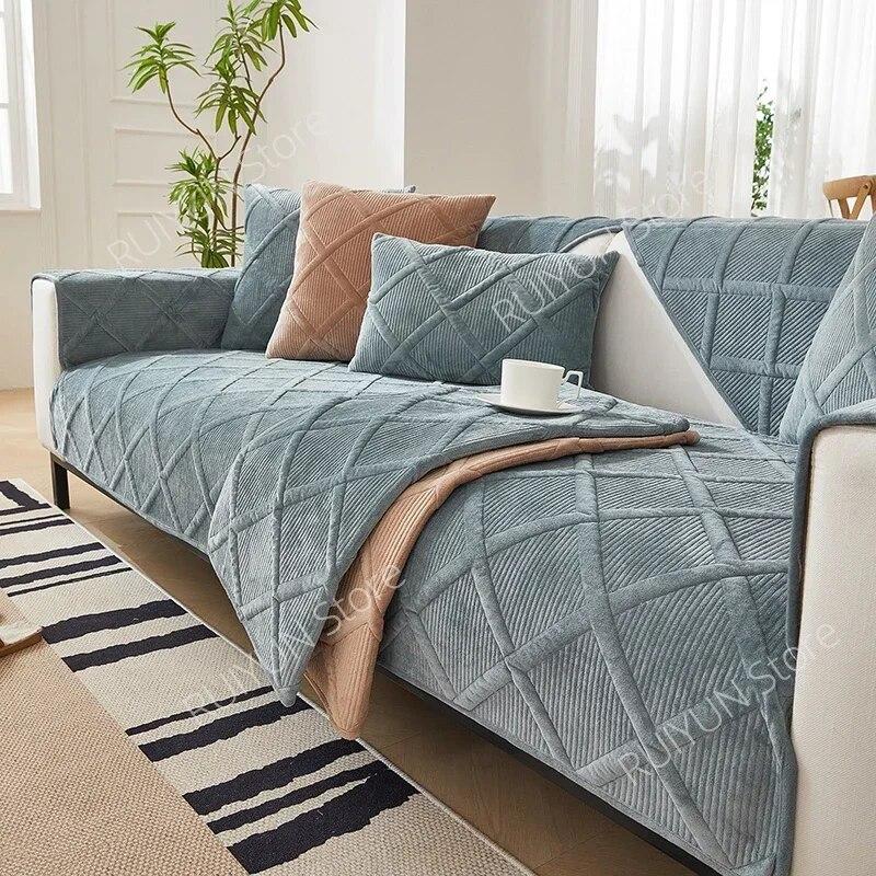 Solid Plaid Sofa Cover for Living Room Slipcover Sofa Couch Protective Cover Towel Anti-Slip Sofa Cushion Cover Mat 1/2/3/4 Seat