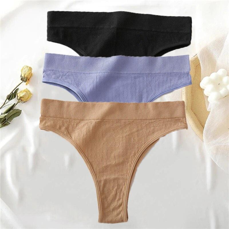 ALLOFME 3-teiliges nahtloses Höschen-Set für Damen, hoch taillierte Tangas, bequeme Baumwoll-Slips für Damen, sexy Unterhosen für Damen
