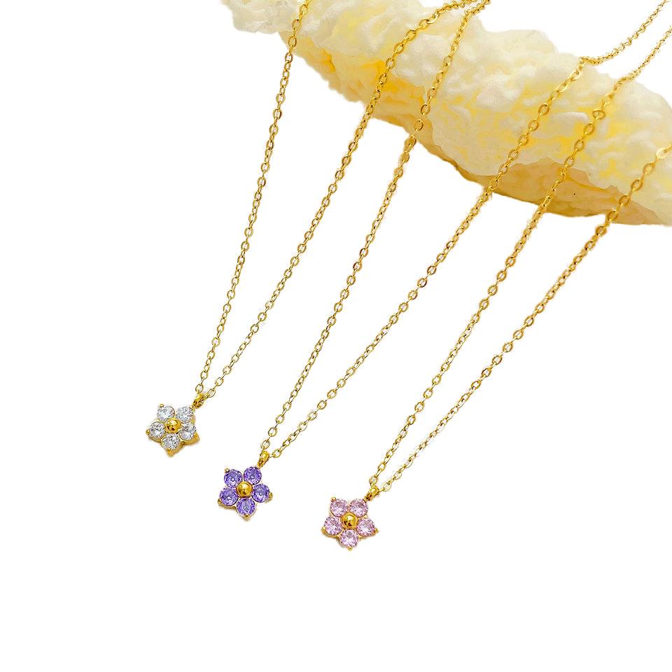 Korean Style New 2025 Diamond Flower Pendant Bamboo Clavicle Chain Sporty Fashion Unisex Small Fresh Elegant All-match