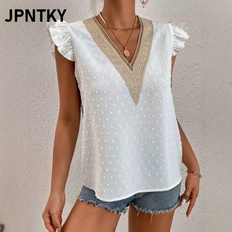 JPNTKY Women's Fashion Casual V-Neck Sleeveless Blouses & Shirts
