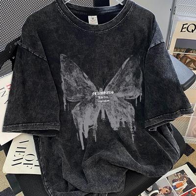 Medvilniniai vintažiniai trumpomis rankovėmis marškinėliai vyrams, Y2K amerikietiški retro marškinėliai moterims, vasariniai hiphopo marškinėliai, harajuku marškinėliai
