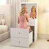 Dressing Table with Mirror and Mobile Storage Stool, Compact Vanity Table with Cabinet, Drawers, Open Shelves, White